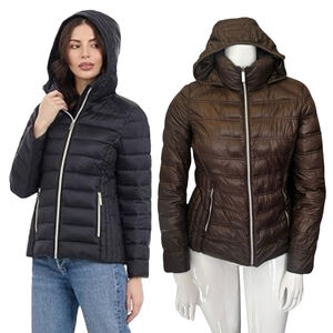 Women's MICHAEL Michael Kors Brown Packable Hooded Puffer Jacket, M